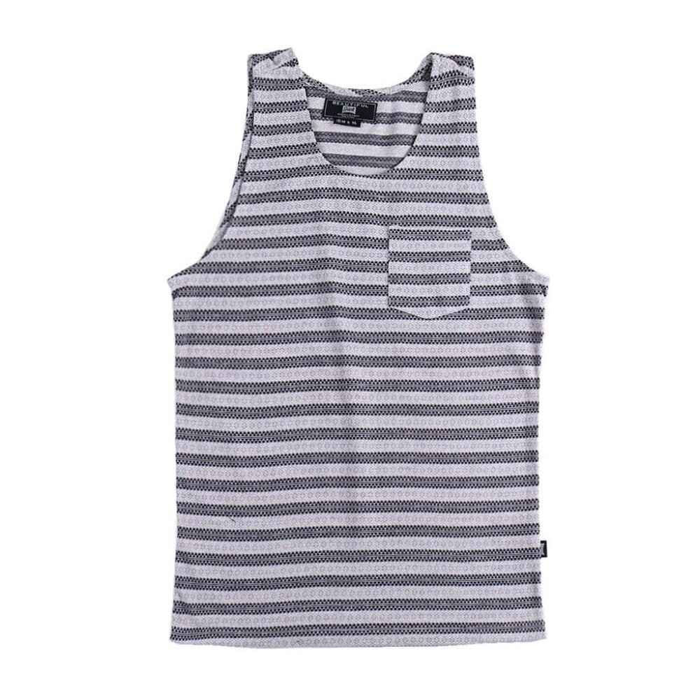 Men's Striped Tank Top with Stylish Chest Pocket Modern and Casual Look